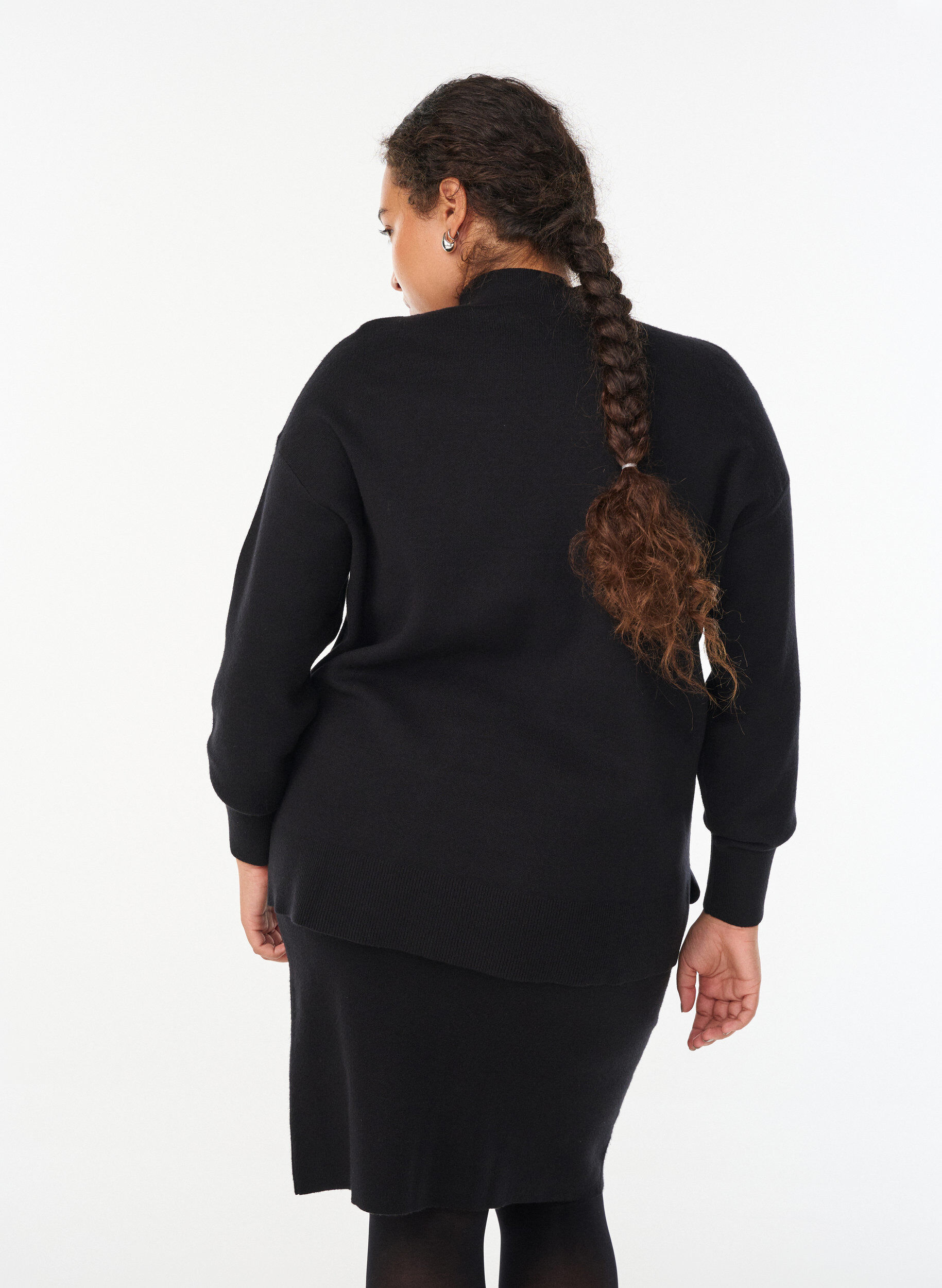 Zizzi Gebreide blouse met hoge hals, Zwart, Model image number 2