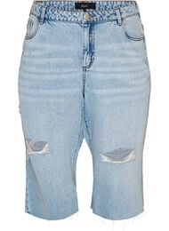 Gecropte jeans met een versleten look en rafelige randen, Blauw