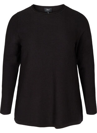 Gebreide geribbelde sweater met ronde hals , Black, Packshot image number 0