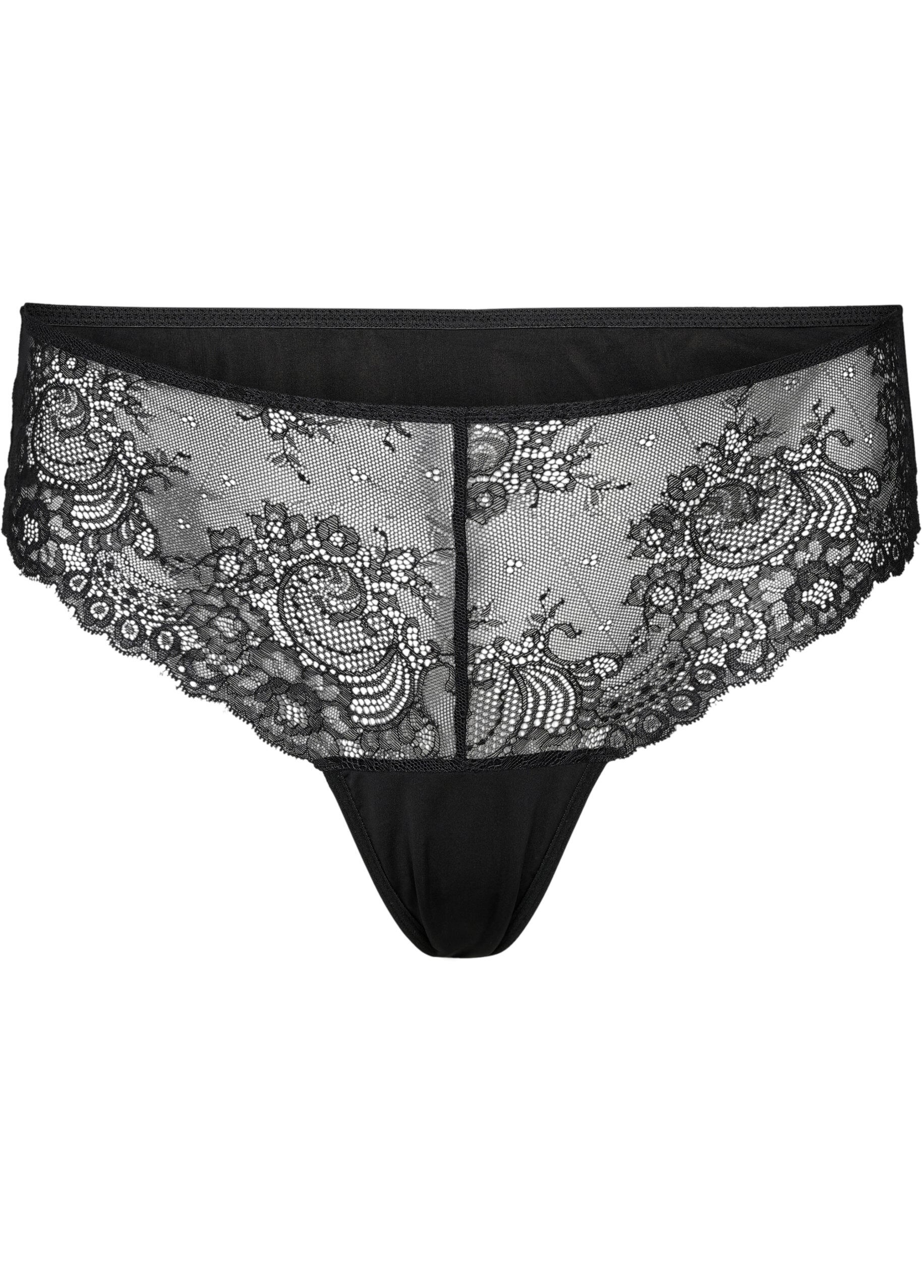 Zizzi Kanten string met normale taille, Black, Packshot image number 0