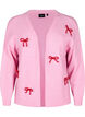 Korte gebreide cardigan met strikken, Begonia Pink Comb, Packshot image number 0