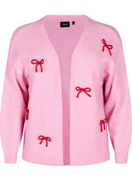 Korte gebreide cardigan met strikken, Begonia Pink Comb