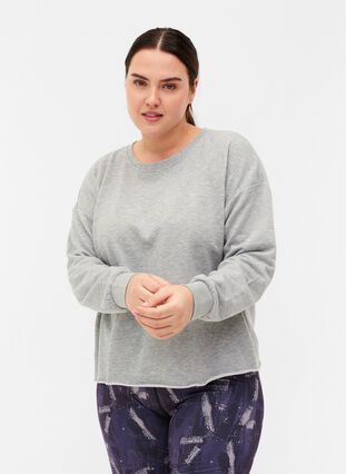 Cropped sweatshirt met ronde hals, Light Grey Melange, Model image number 0