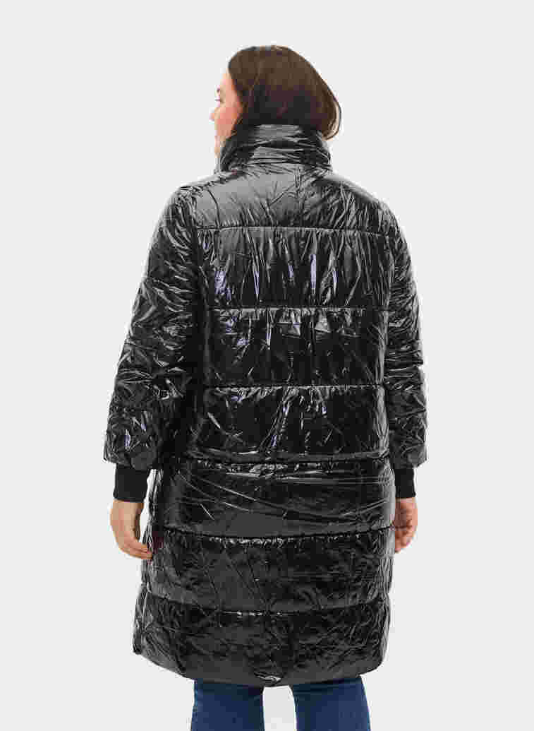 Glanzende winterjas met rits- en knoopsluiting, Black, Model image number 1