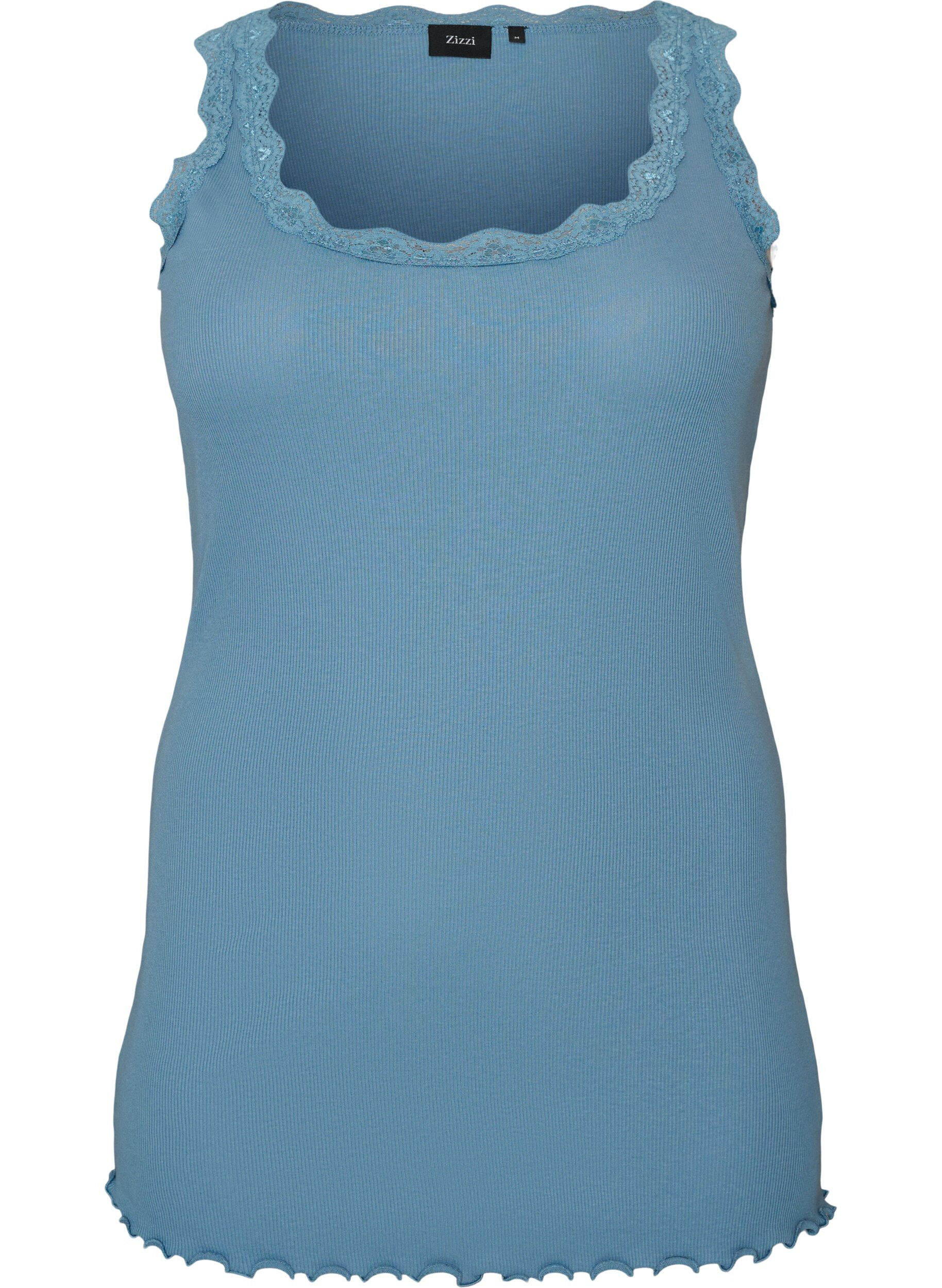 ZizziTop met kant, Blauw, Packshot image number 0