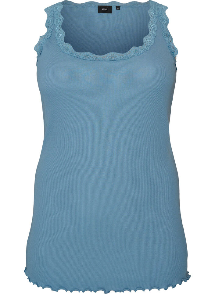 Top met kant, Blauw, Packshot image number 0