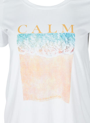 Katoenen t-shirt met korte mouwen en print, Bright White CALM, Packshot image number 2