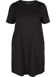 Katoenen jurk met zakken en korte mouwen, Solid Black