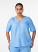 Overhemd blouse met V-hals en korte mouwen, Blauw, Model image number 0