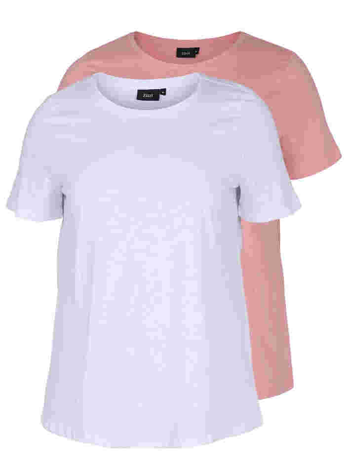 Set van 2 katoenen t-shirts met korte mouwen, Bright White/Blush, Packshot