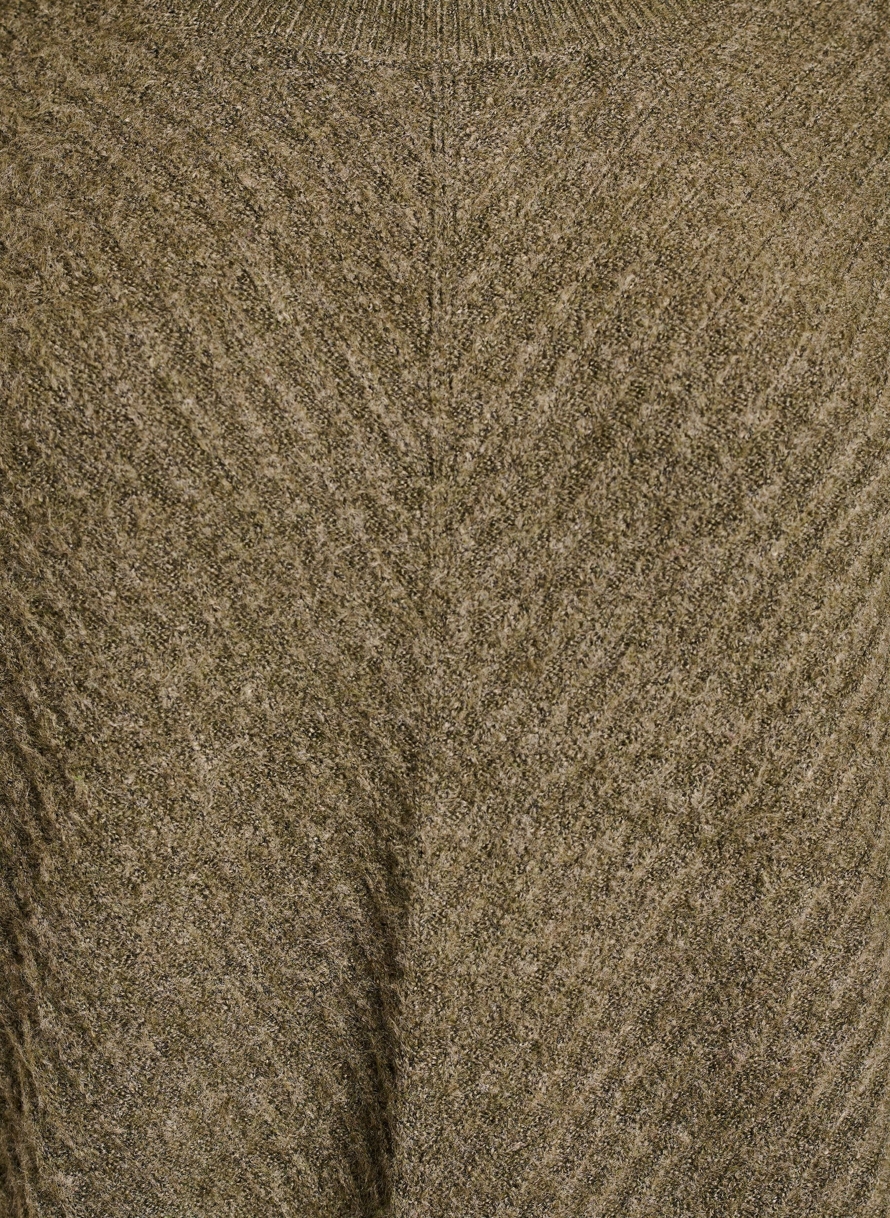 Zizzi Gebreide blouse met V-vormig geribd patroon en zijsplitjes, Groen, Packshot image number 2