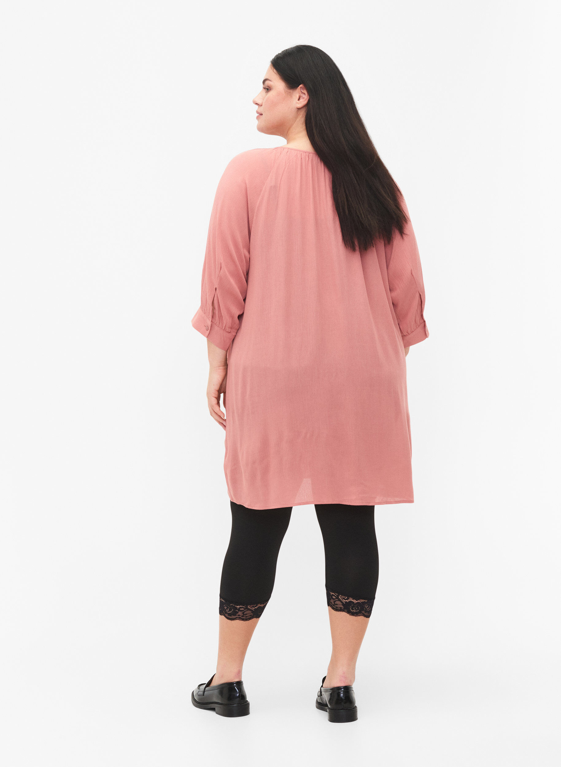 Zizzi 2 paar 3/4 leggings met kanten randje, Black / Black, Model image number 1