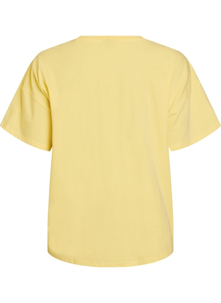 T-shirt van biologisch katoen met klein frontmotief, Geel, Packshot image number 1