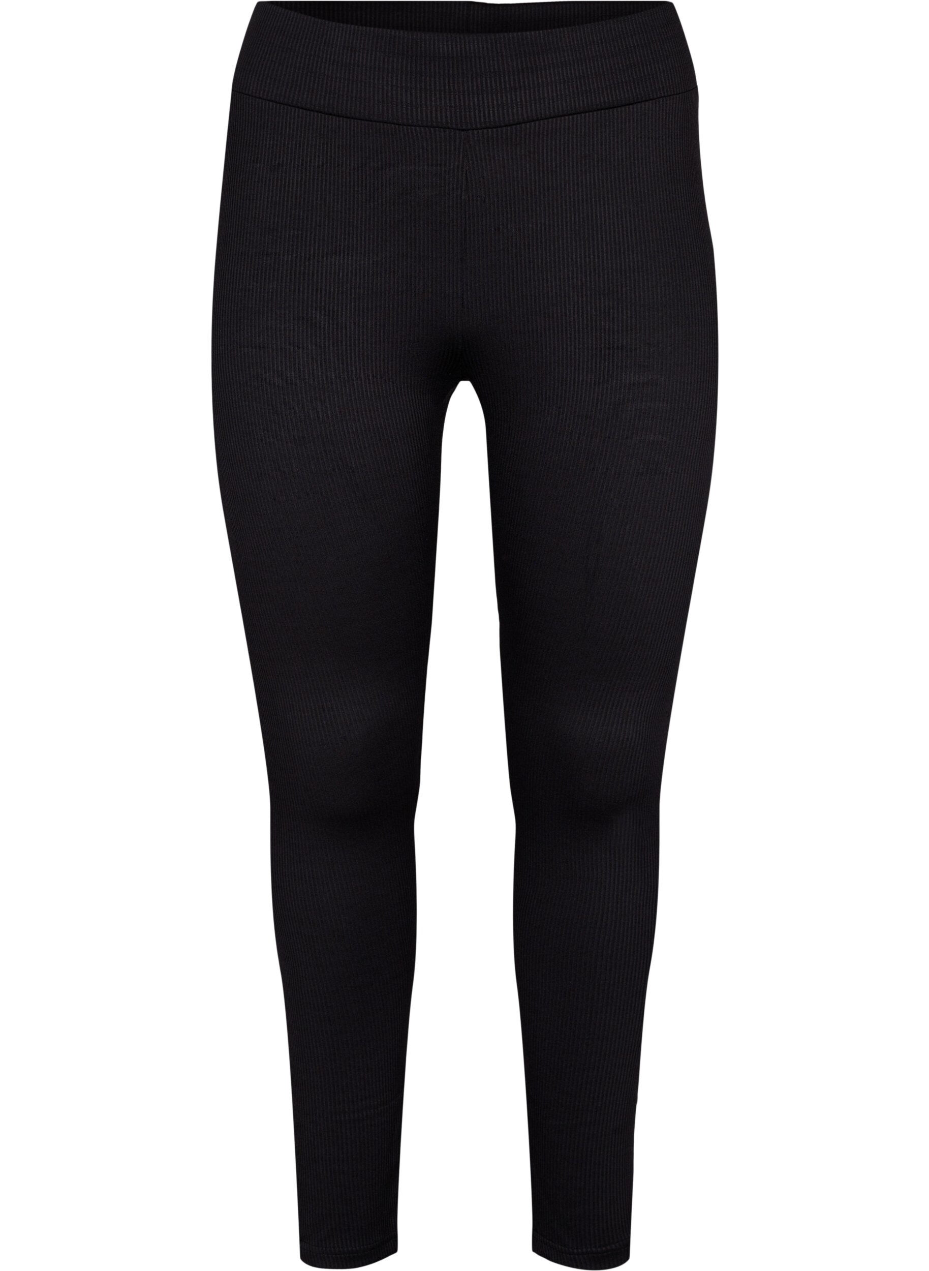 Zizzi Legging met stretch en geribde structuur, Black, Packshot image number 0