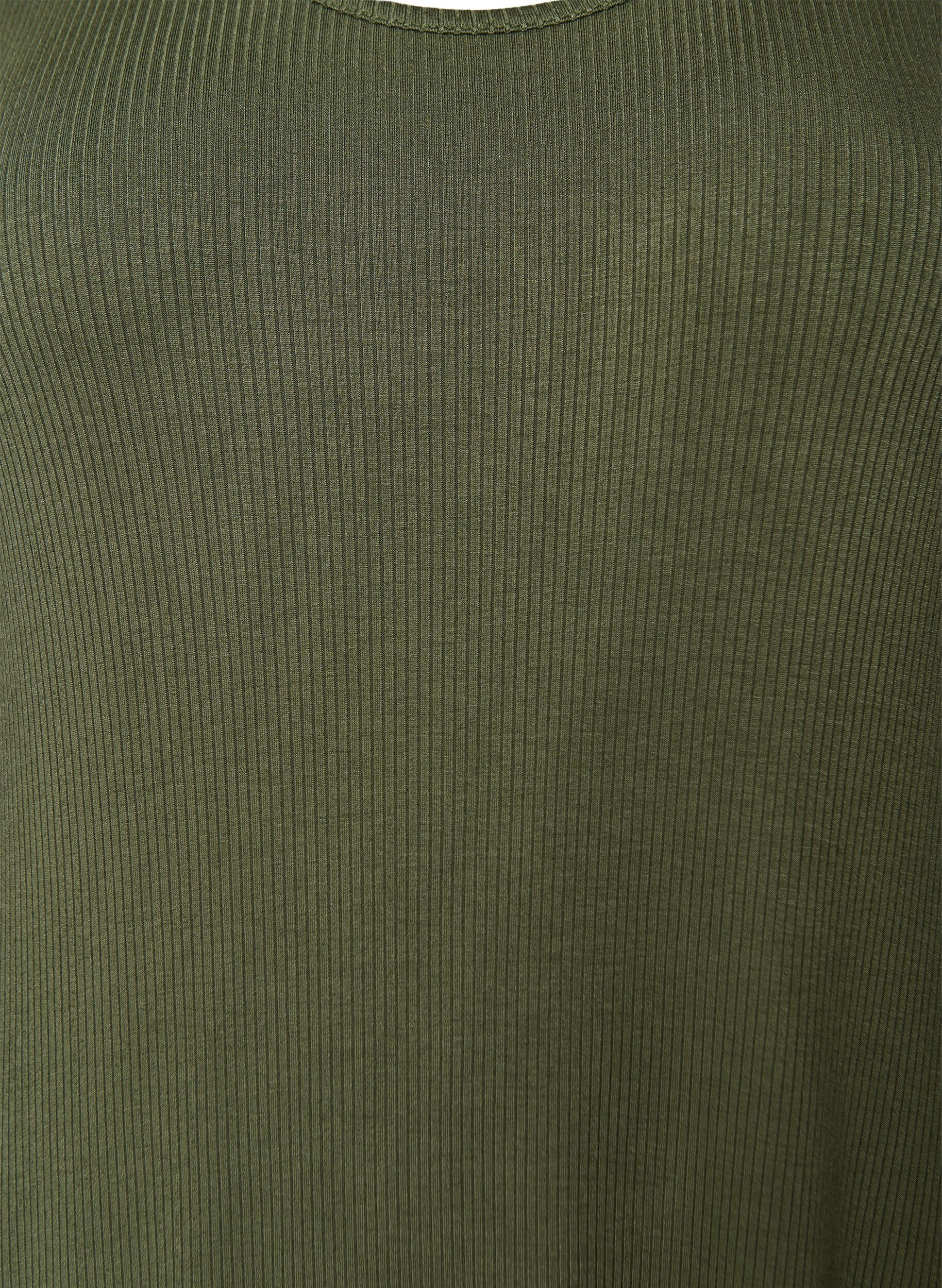 ZizziMouwloze ribjurk van viscose, Groen, Packshot image number 2