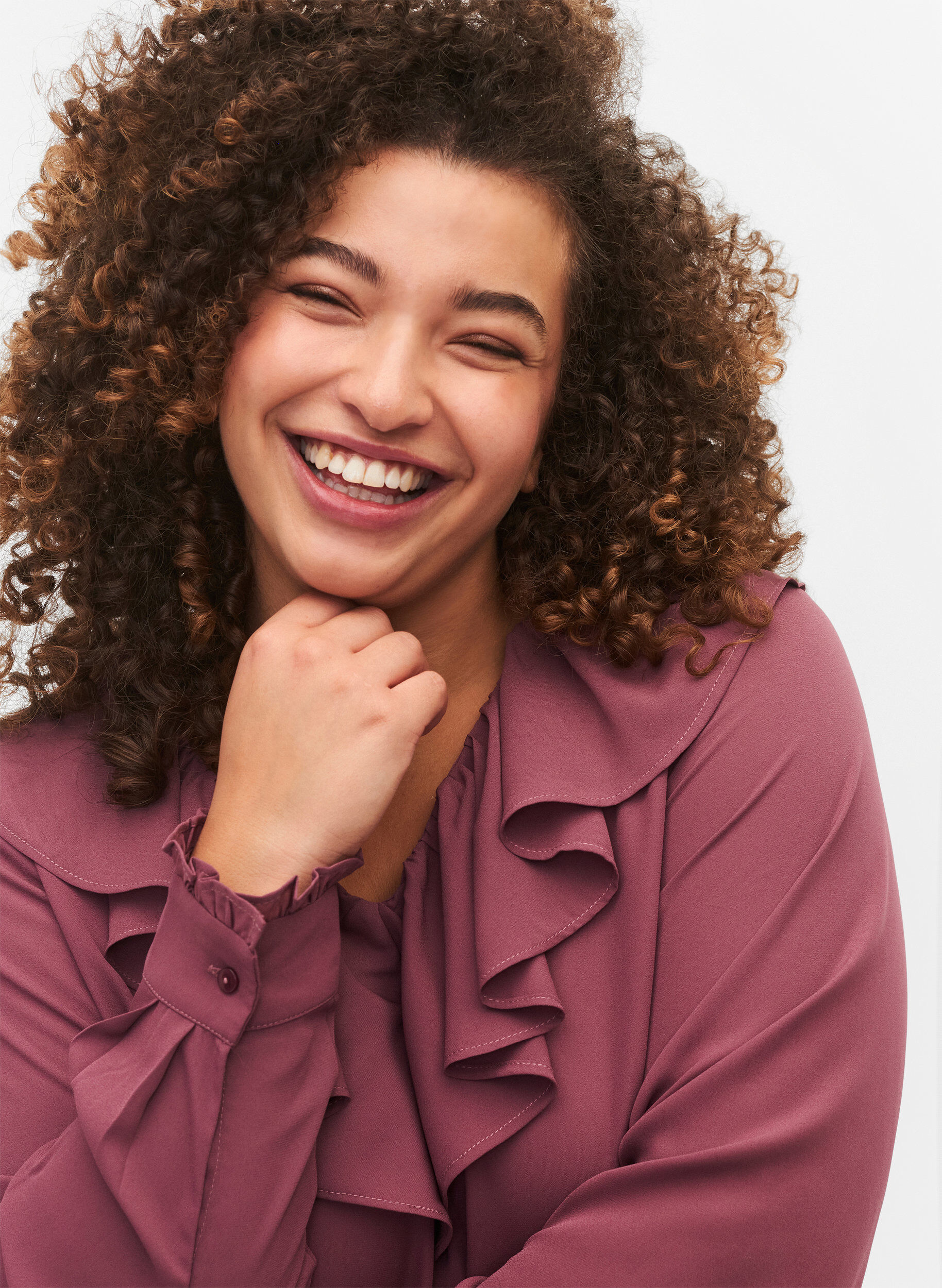 Zizzi  Blouse met ruches en lange mouwen, Renaissance Rose, Model image number 2