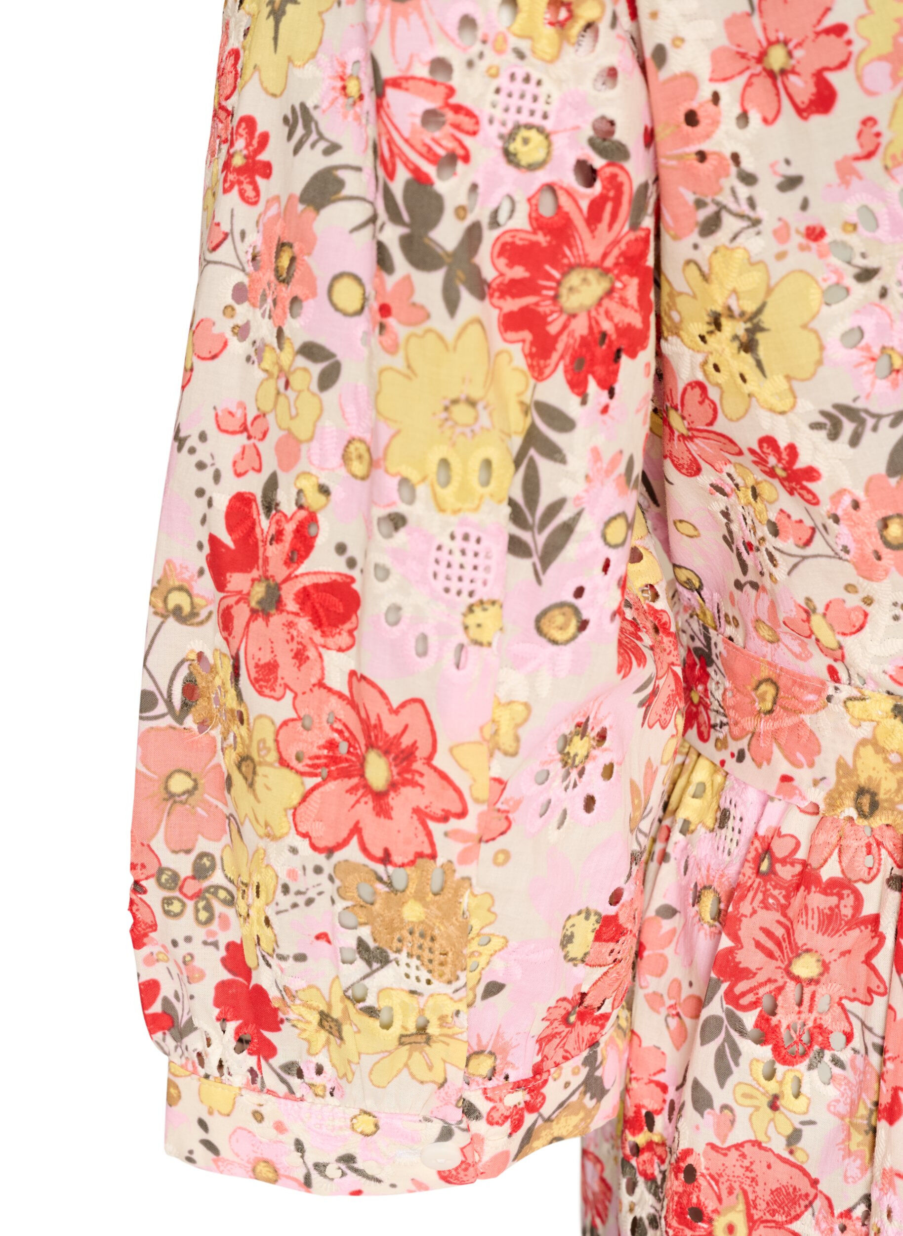 ZizziBloemen midi-jurk met broderie anglaise en een strikriem, Roze, Packshot image number 3