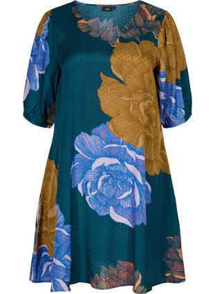Gebloemde viscose jurk met korte mouwen, Reflecting Pond AOP, Packshot image number 0