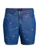 Korte spijkerbroek met geborduurde aardbeien, Blauw, Packshot image number 0