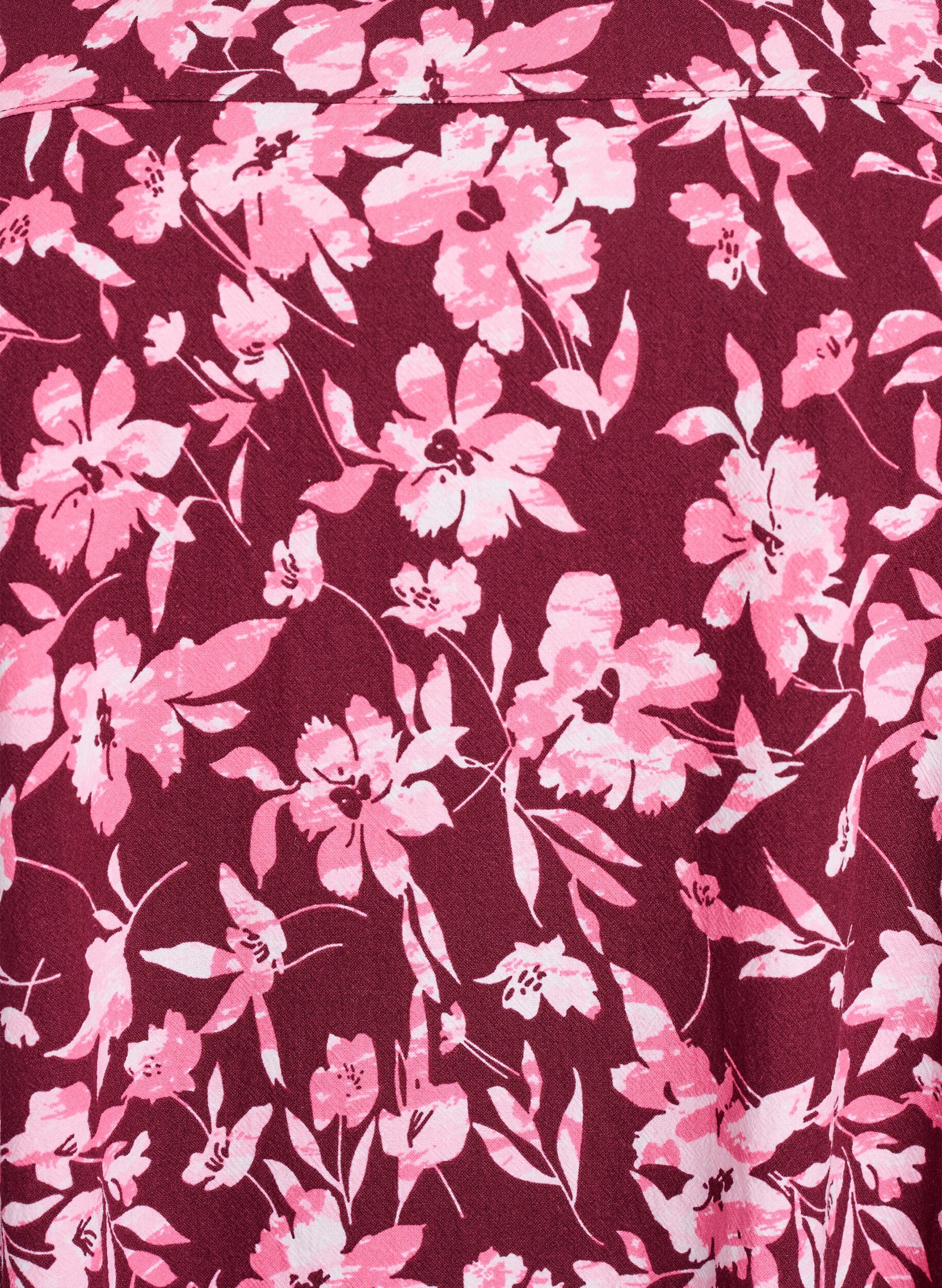 ZizziKatoenen jurk met korte mouwen en print, Donker Bordeaux, Packshot image number 2