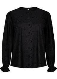 Blouse met lange mouwen en gaatjespatroon, Black