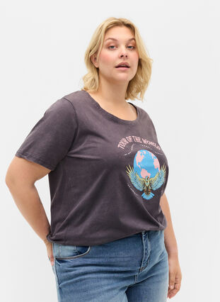 Katoenen T-shirt met korte mouwen en print, Dark Grey Wash, Model image number 0