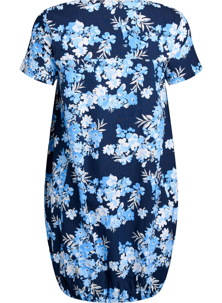 Katoenen jurk met korte mouwen en print, Blauw, Packshot image number 1