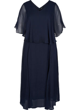 Midi-jurk met korte mouwen en v-hals, Navy Blazer, Packshot image number 0