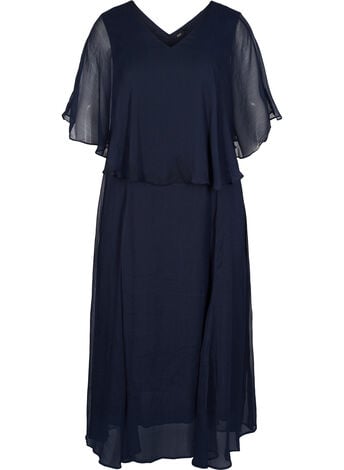Midi-jurk met korte mouwen en v-hals