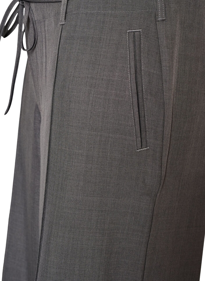 Op maat gemaakte broek met plooien en een strikceintuur, Grijs, Packshot image number 2
