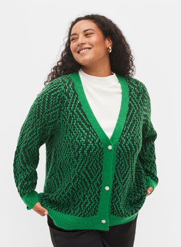 Gebreid vest met patroon en knopen, Jolly Green Comb, Model image number 0