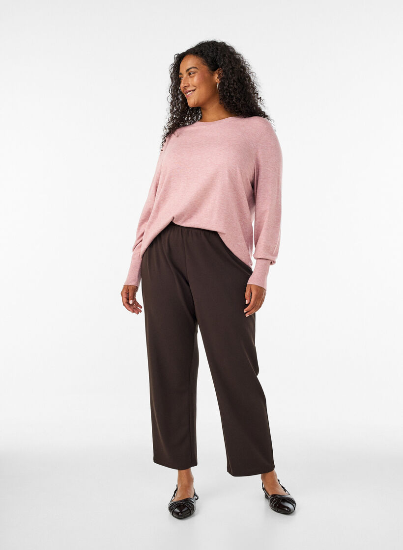Gebreide blouse met ronde hals, Roze, Model image number 1