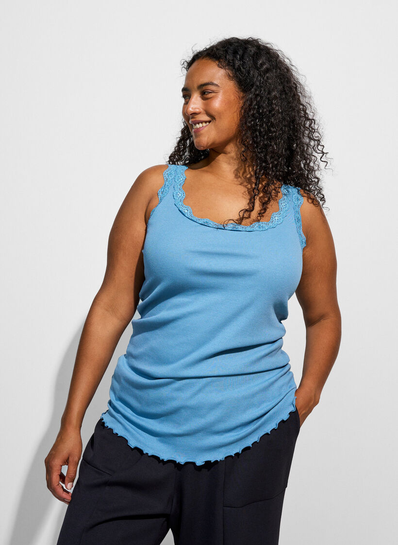 Top met kant, Blauw, Model image number 3
