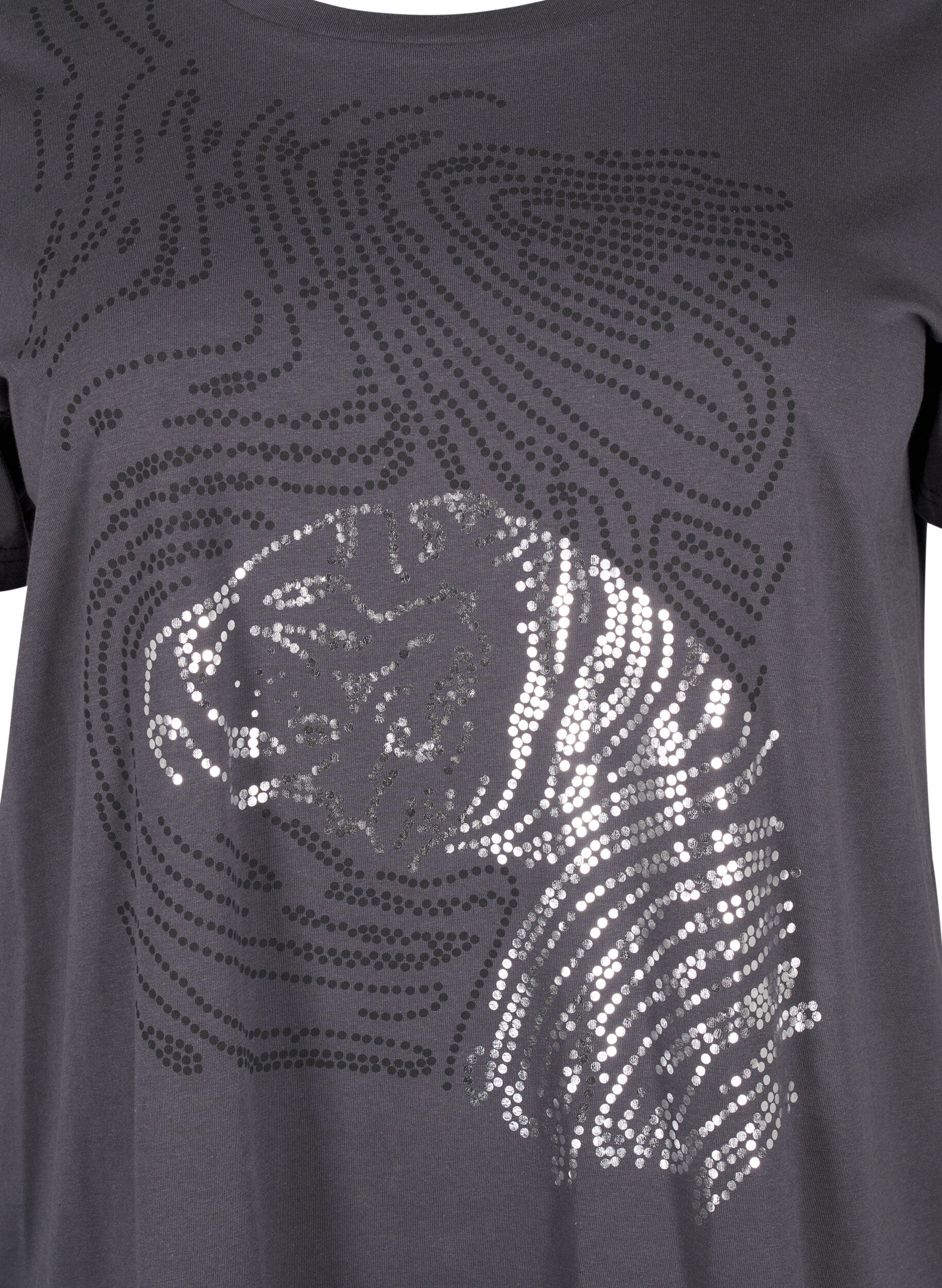 Zizzi Katoenen T-shirt met opdruk, Asphalt w. Tiger, Packshot image number 2