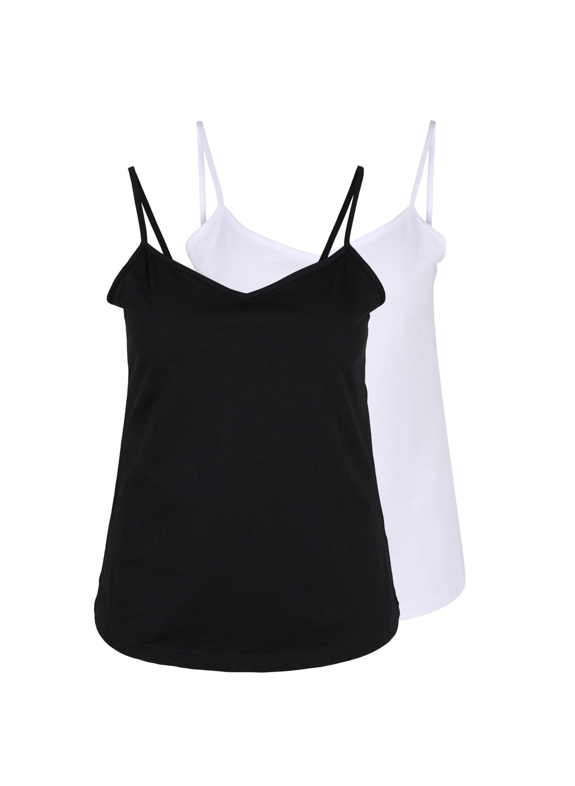 Zizzi Set van 2 basic tops in katoen, Black/Bright White, Packshot image number 0