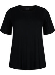 T-shirt van viscose met ribstructuur, Black