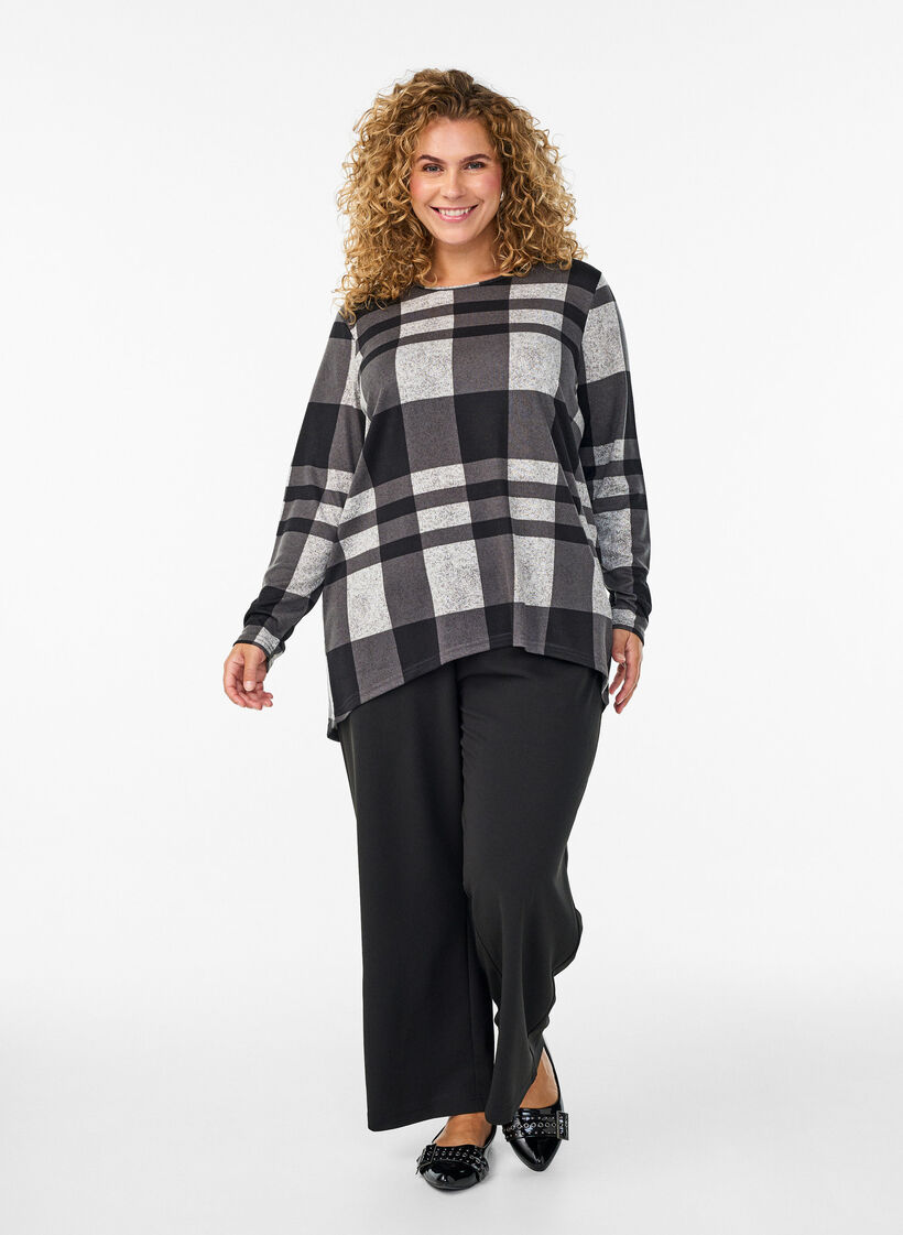 Gedessineerde blouse met lange mouwen, Grijs, Model image number 1