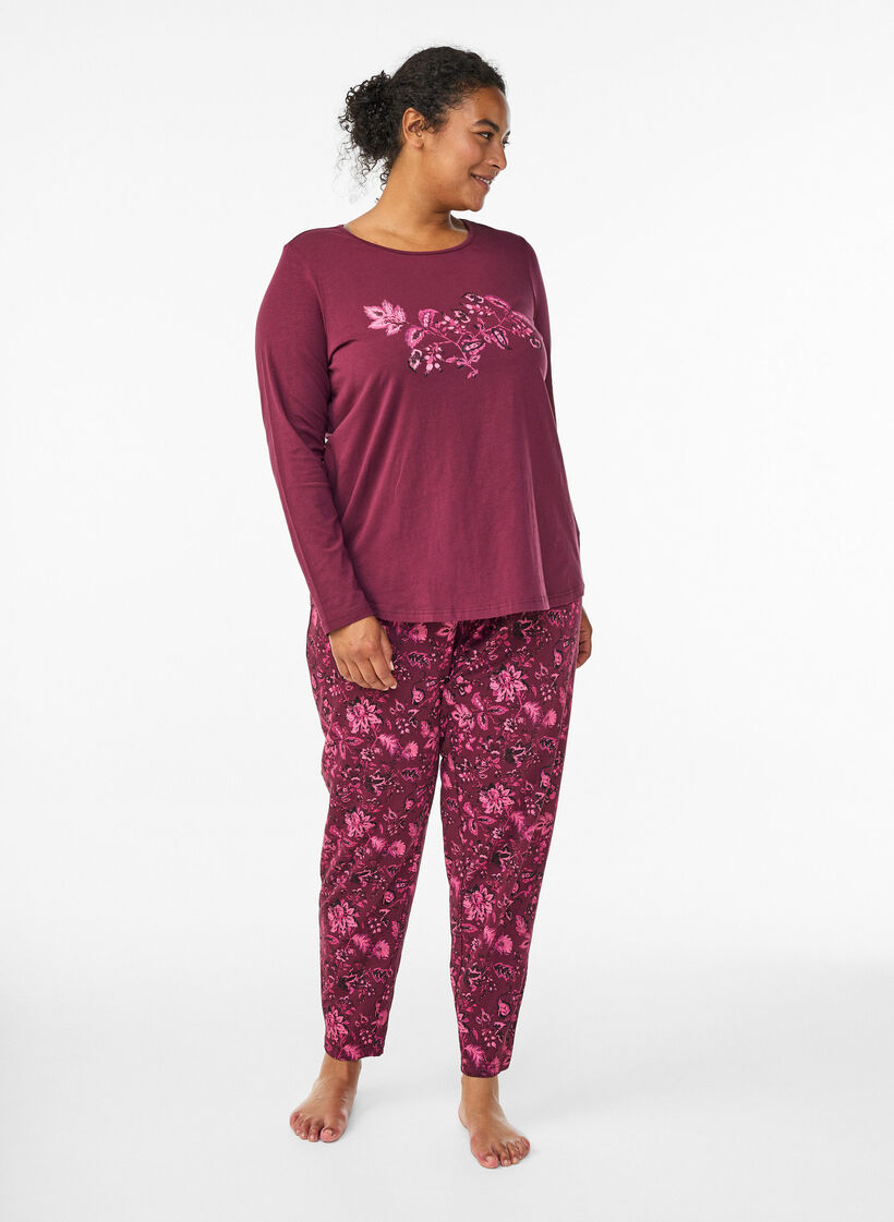 Kleren pyjama broek met print, Donker Bordeaux, Model image number 0