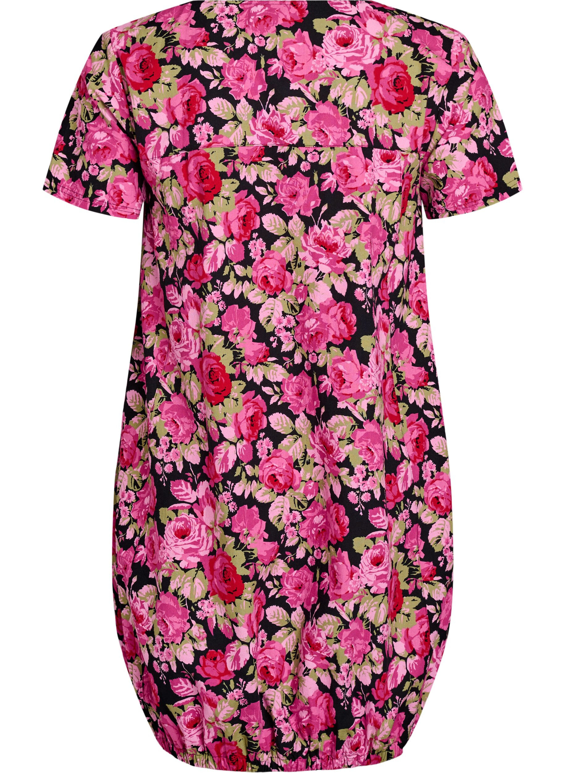 Zizzi Katoenen jurk met korte mouwen en print, Zwart, Packshot image number 1