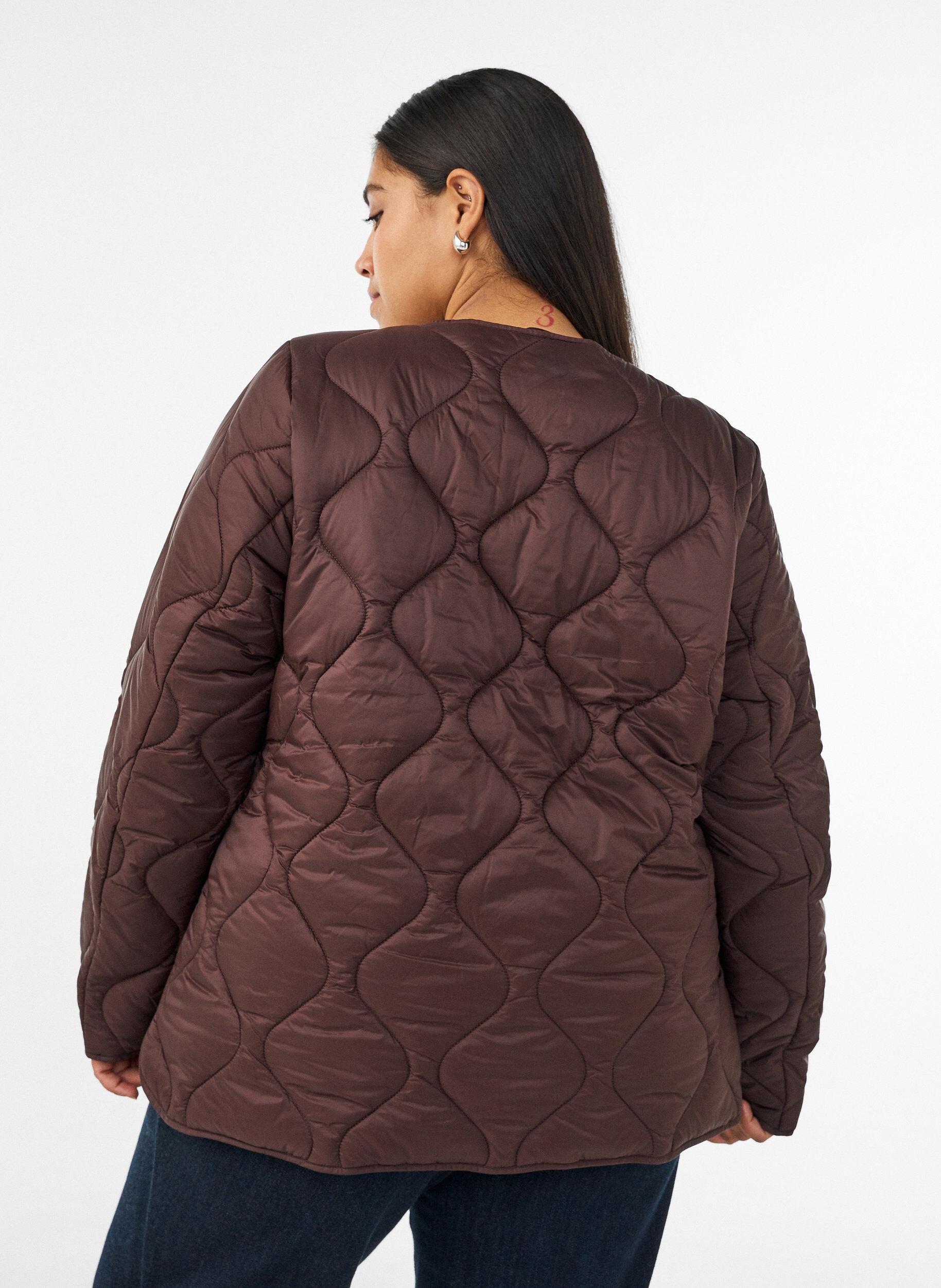 ZizziDoorgestikte jas met drukknopen en ronde hals, Bruin, Model image number 2