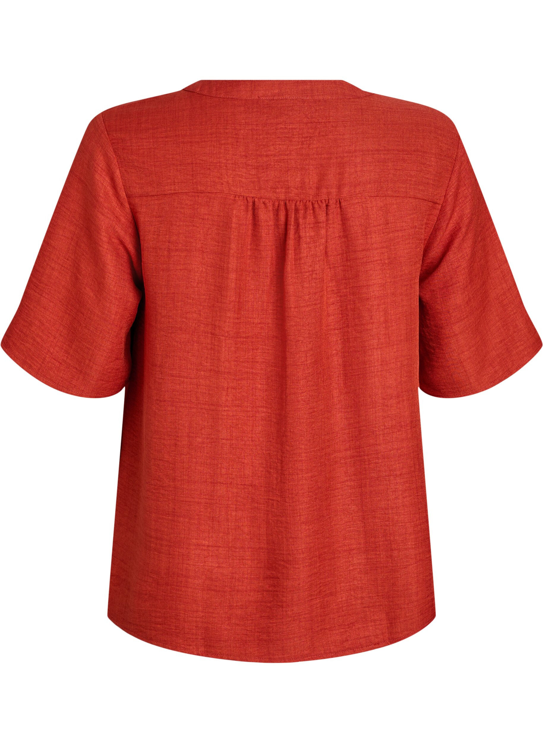 Zizzi Overhemd blouse met V-hals en korte mouwen, Rood, Packshot image number 1