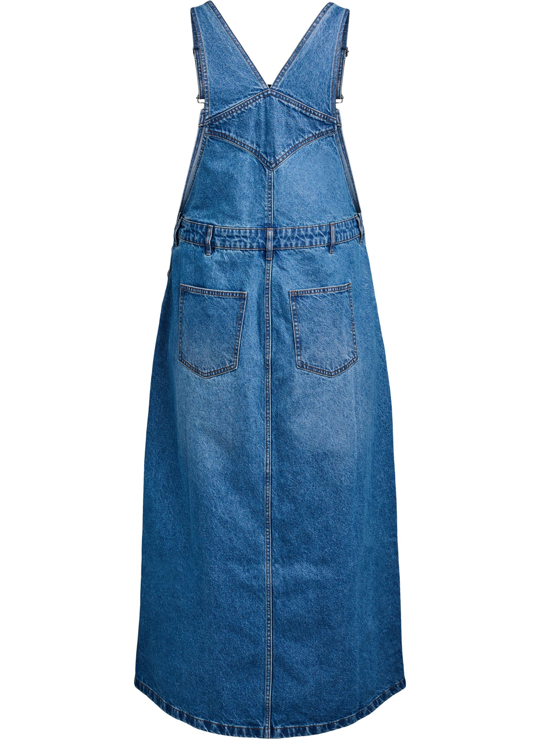 Zizzi Midi denim overall jurk, Blauw, Packshot image number 1