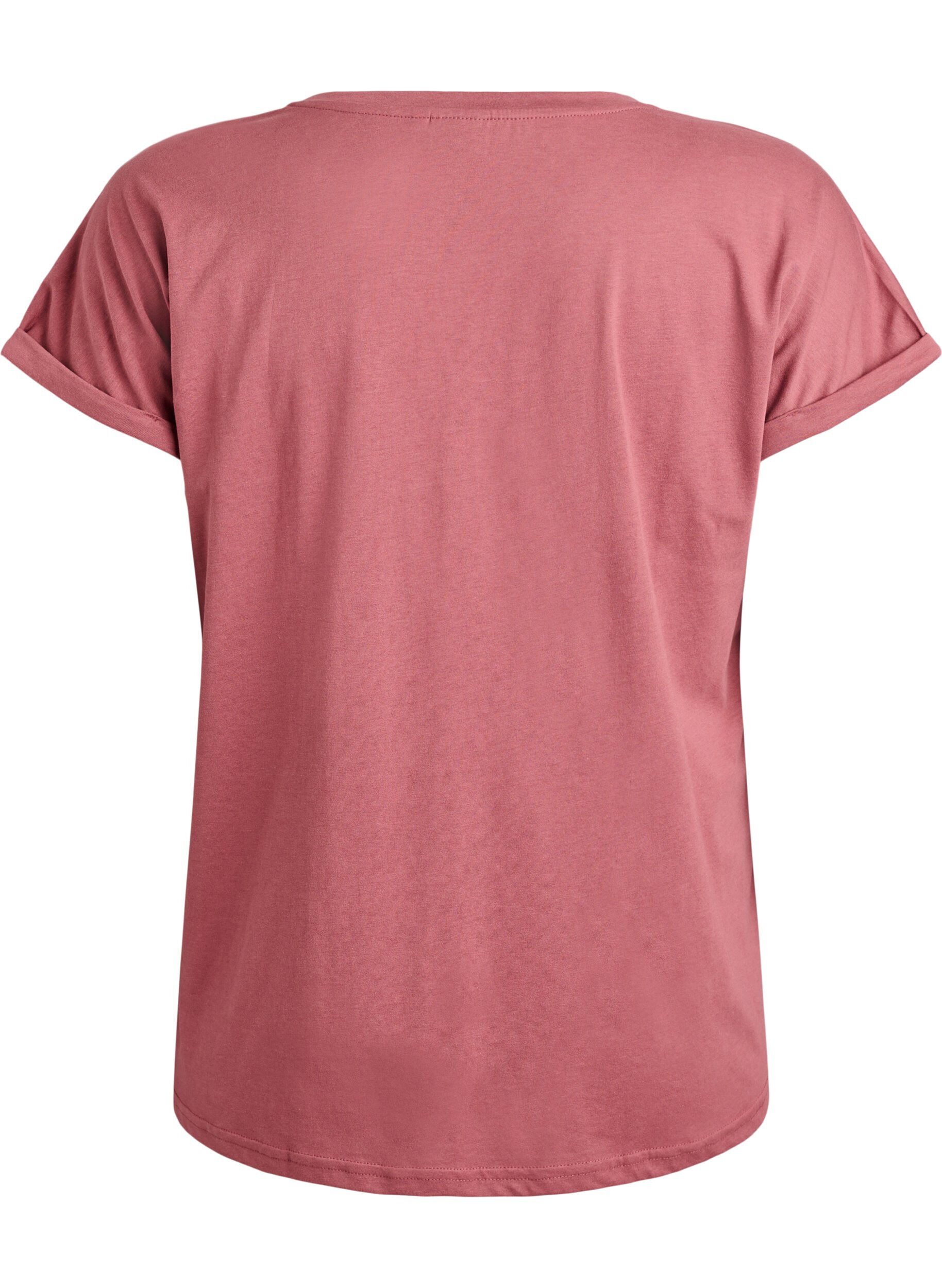 Zizzi T-shirt met korte mouwen van katoenmix, Roze, Packshot image number 1