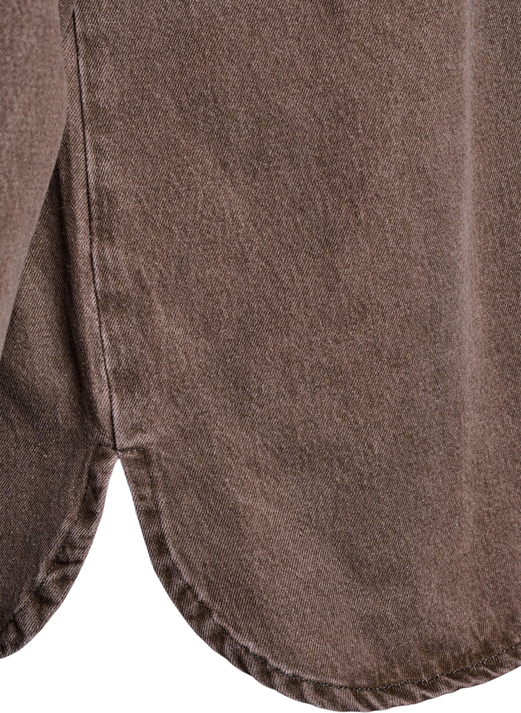 Zizzi Gekleurde denim shirt met zakken op de borst, Bruin, Packshot image number 3