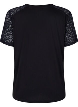 T-shirt met kanten mouwen, Black, Packshot image number 1