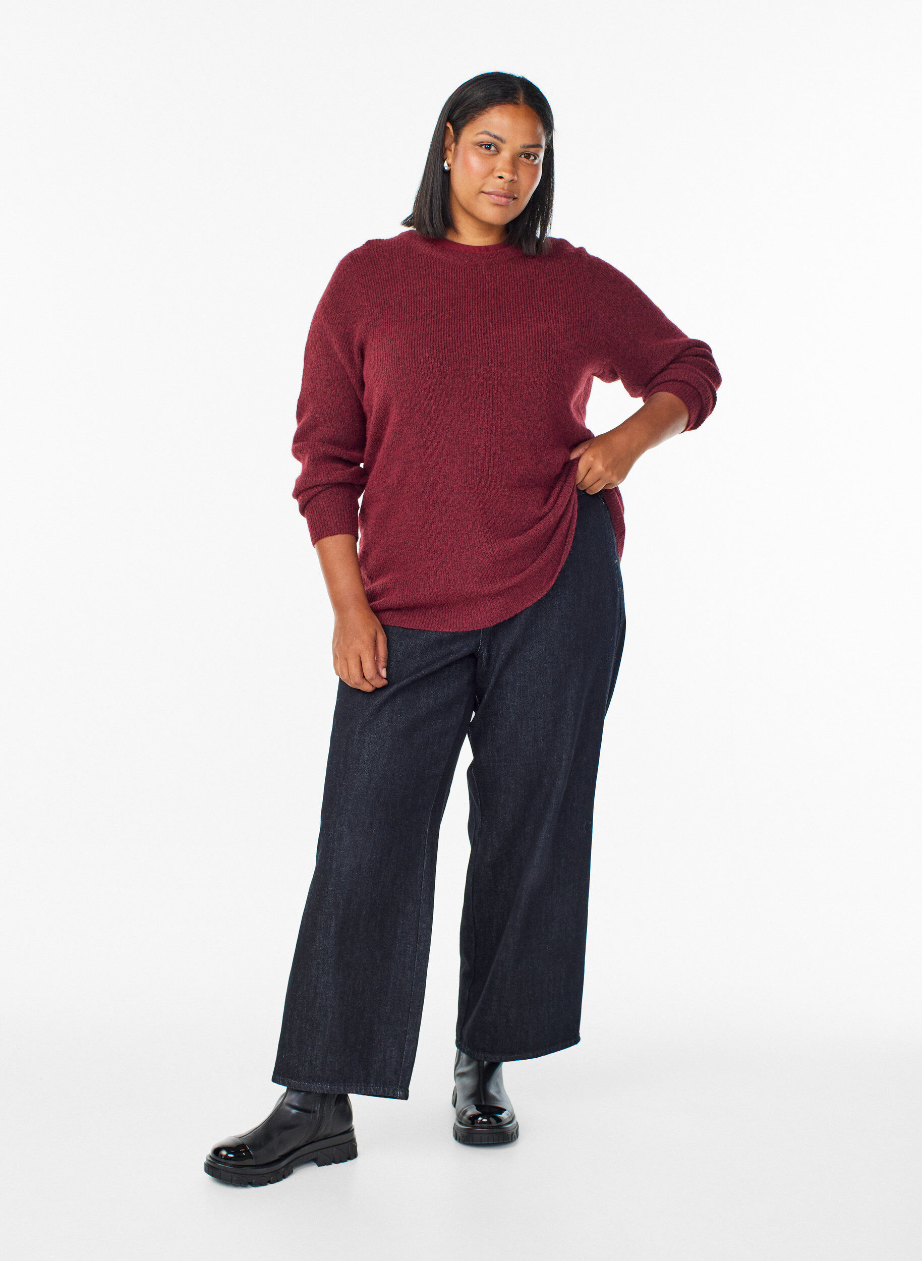 Zizzi Melange breisel blouse met ronde hals, Rood, Model image number 1