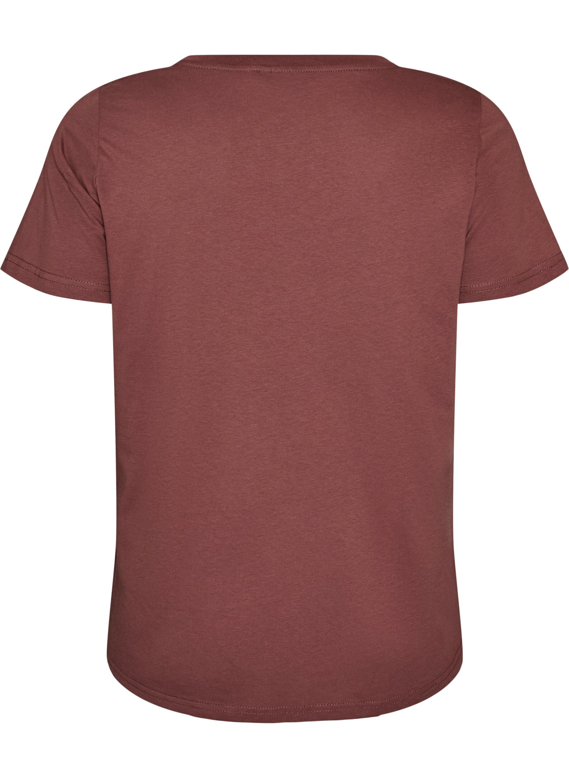 ZizziKatoenen T-shirt met V-hals en print aan de voorkant, Rood, Packshot image number 1