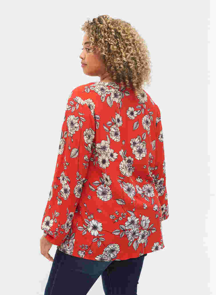 Gebloemde viscose blouse met lange mouwen, Fiery Red Flower AOP, Model image number 1