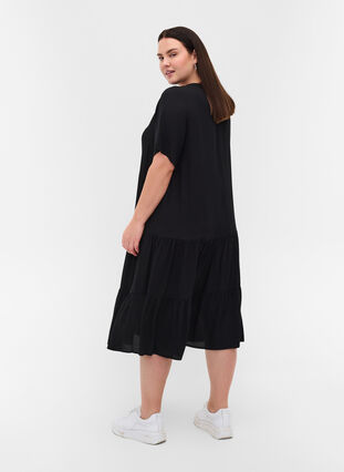Viscose jurk met print en korte mouwen, Black, Model image number 1