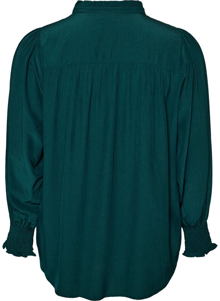 Blouse met ruches kraag en plooien, Groen, Packshot image number 1